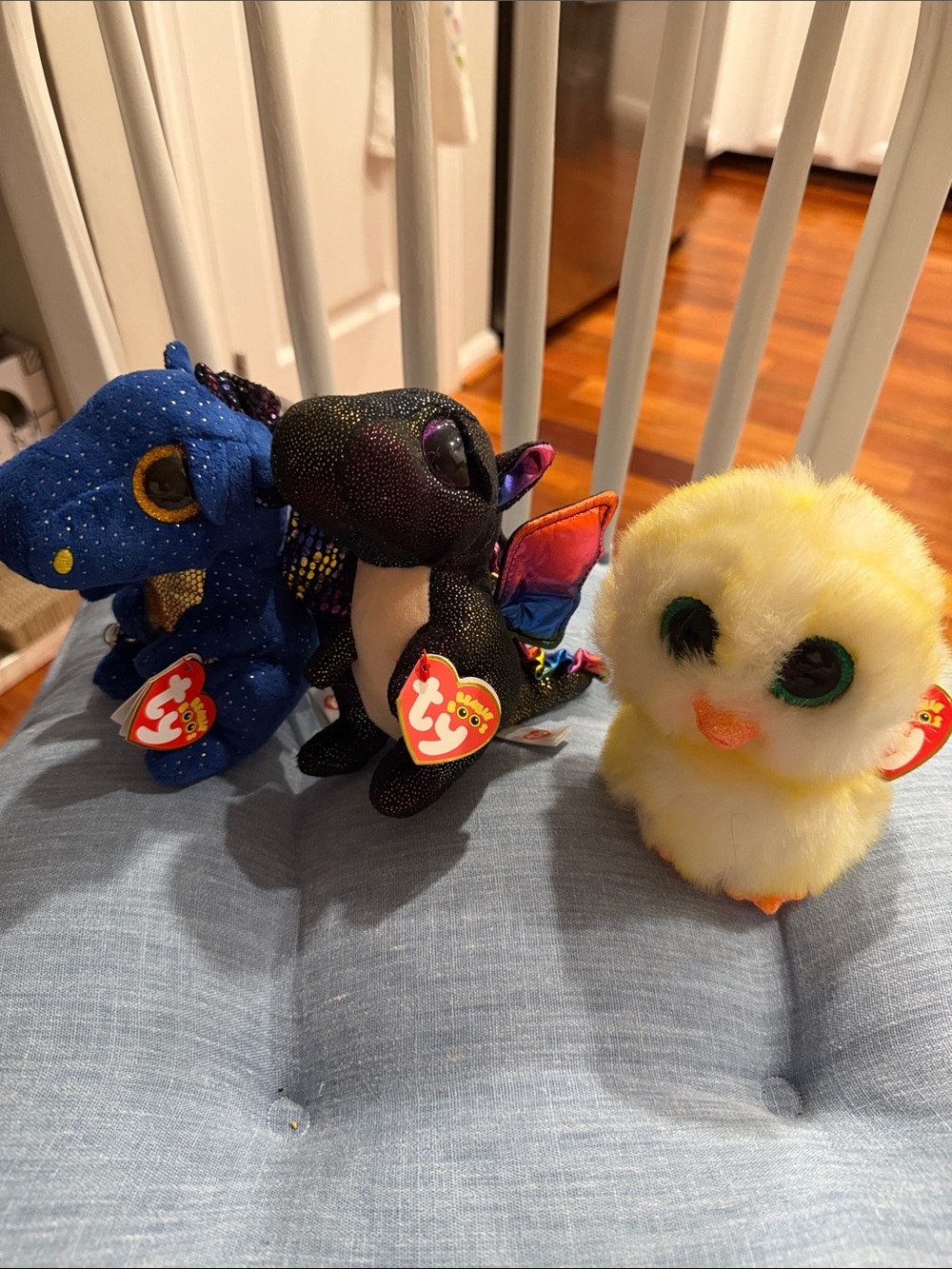 (3 )Ty Yellow Chick and Blue Sparkle Dragon Plush Duo